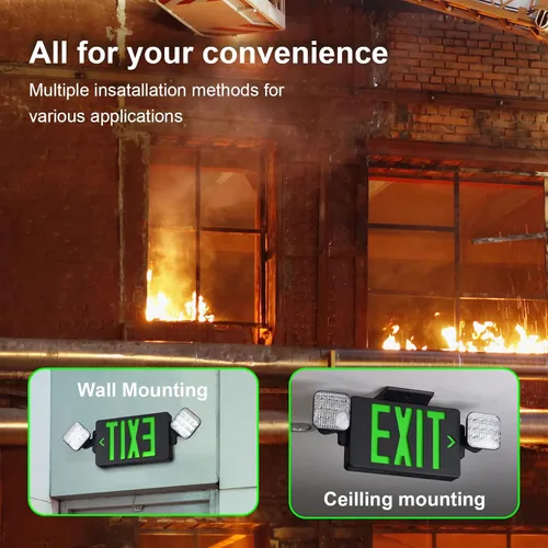 Miniatura 6 de TANLUX Letrero de salida de carcasa negra con luces de emergencia, luz LED de salida de emergencia con batería de respaldo, certificación UL, combo