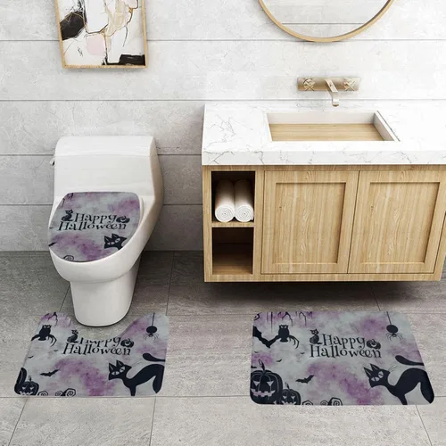 Miniatura 3 de Juego de 3 alfombras de baño con diseño de tulipanes rosados con fondo de madera, antideslizantes, con patrón de resorte, extra suaves y absorbentes