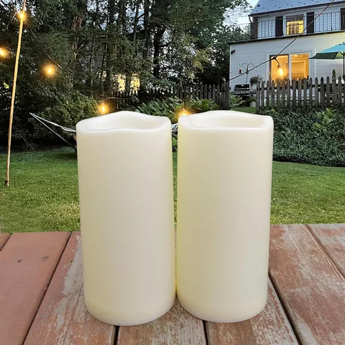Miniatura 12 de Velas impermeables para exteriores, funcionan con pilas, 3 x 7 pulgadas, sin llama, con temporizador, luces LED eléctricas de plástico parpadeantes