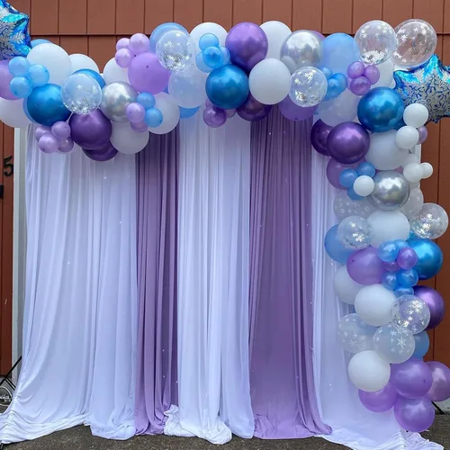 Miniatura 3 de Paready Globos de Frozen, 60 Piezas Globos de 12 Pulgadas Morado Azul Blancos y de Confeti de Nieve de Látex para Niñas Suministros de Fiesta Morado