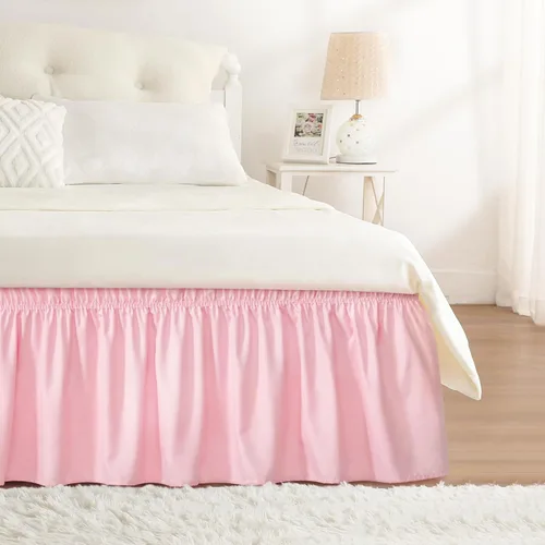 Miniatura 23 de Falda de cama RIMELA envoltura volante elástica que protege contra el polvo con color sólido, resistente a las arrugas y a la decoloración con Blanco