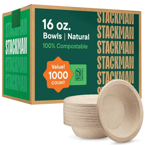 Miniatura 9 de Platos de papel 100% compostables de 7 pulgadas [1000 unidades] - Platos de postre resistentes - Bagazo sin blanquear de color marrón natural