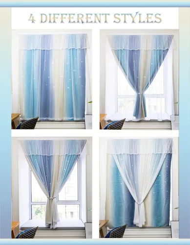 Miniatura 6 de Cortinas autoadhesivas para ventana de dormitorio, sin varilla, con recorte adhesivo, cortinas de estrellas para habitación de niñas, guardería