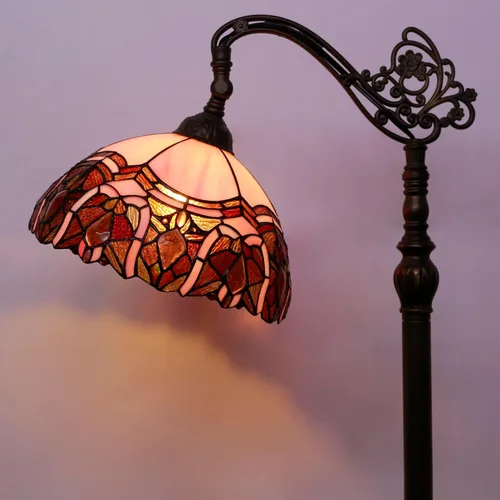 Miniatura 5 de Tiffany - Lámpara de pie con vitrales, 18.88 x 12 x 67 pulgadas, joyería rosa Luz de lectura antigua de cuello de cisne arqueado ajustable