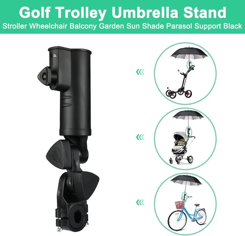 Miniatura 7 de INNOLIFE Soporte universal para paraguas de carrito de golf, accesorio de montaje ajustable de 3 ruedas para cochecito, silla de ruedas, bicicleta
