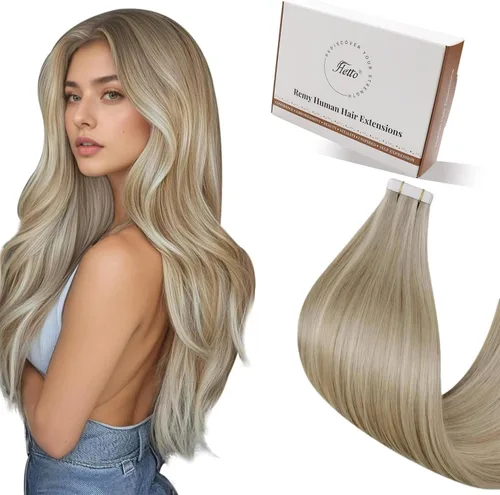 Miniatura 36 de Hetto Extensiones de cabello humano con nano cuentas, balayage, extensiones de cabello humano, color negro degradado a plateado, extensiones