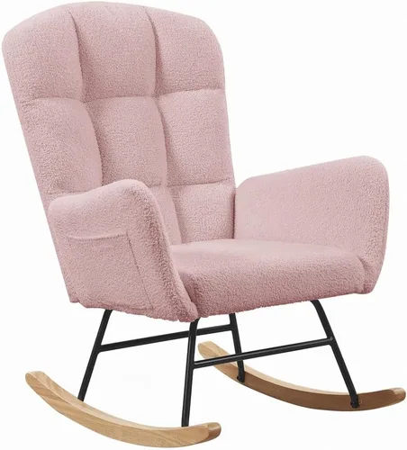 Miniatura 5 de hansones Mecedora para guardería, silla deslizadora tapizada con respaldo alto para sala de estar, dormitorio, oficinas (peluche rosa)