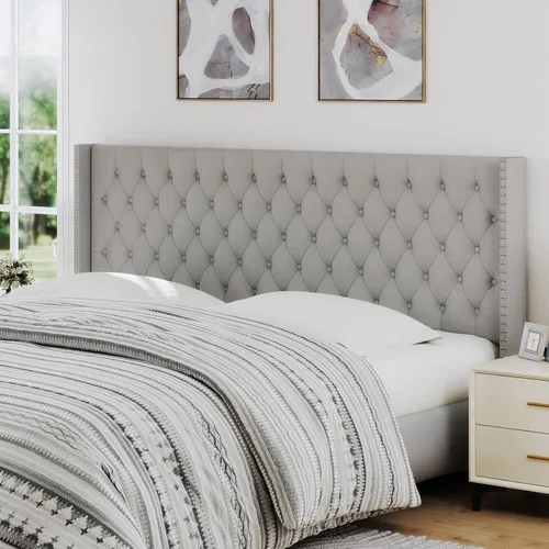 Miniatura 11 de Furpopup Cabecero tamaño Queen solamente, cabecero de pared con respaldo de ala, tamaño Queen para cama ajustable con acolchado de espuma de alta