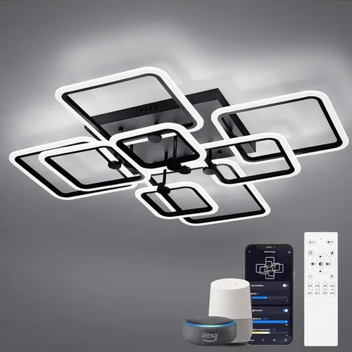 Miniatura 13 de Modernas luces LED de techo para dormitorio, 40.2 pulgadas, regulables, cuadradas, 6+1 anillos, luces de techo para sala de estar con control remoto