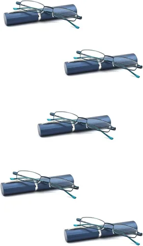Miniatura 10 de Paquete de 5 lentes de lectura delgados de metal con estuche de tubo para hombres y mujeres, multicolor