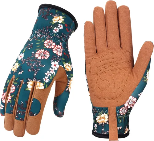 Miniatura 14 de Bamllum Guantes de cuero para jardinería para mujer, guantes de trabajo para deshierbe, excavación, plantación, rastrillo y poda