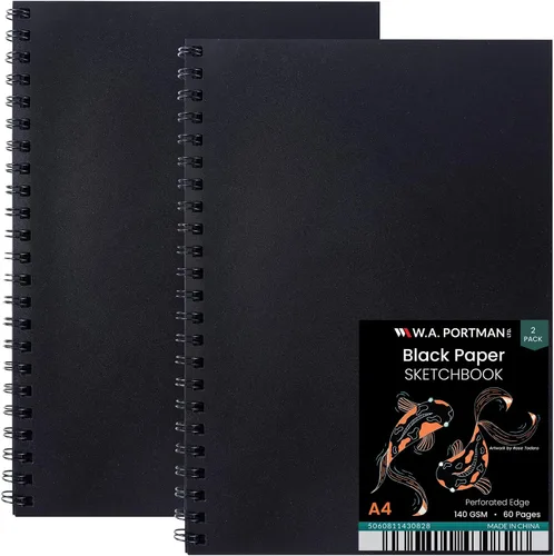 Miniatura 10 de WA Portman - Cuaderno de bocetos de papel negro A4 (8.3" x 11.7"), papel negro para marcadores de 140 GSM sin ácidos, 60 páginas (30 hojas), diario