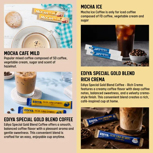 Miniatura 5 de Variedad coreana de café muestreador, 30 palitos – 6 sabores incluyendo Maxim Original, Moca, Moca mezclada, mezcla de oro, arábica y moca helado