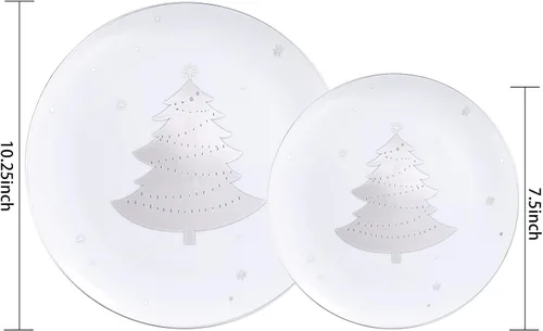 Miniatura 3 de WDF 50 platos de plástico plateados, platos de plástico de Navidad con árbol de Navidad, platos desechables blancos y plateados resistentes