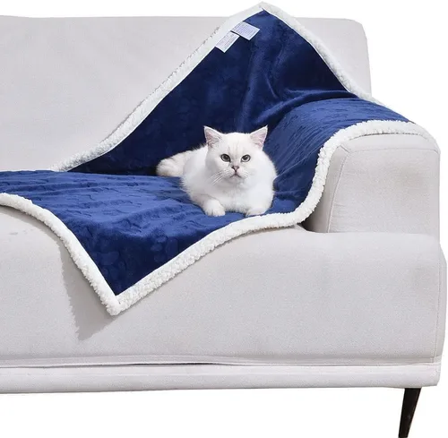 Miniatura 13 de Qeils Manta impermeable calmante para gatos de interior, manta suave y silenciosa de felpa para mascotas, manta gruesa de piel sintética de 500 GSM