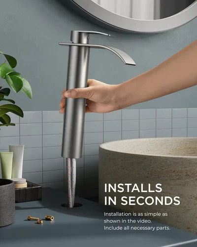 Miniatura 5 de FORIOUS Grifos de Lavabo de Baño Tipo Cascada para Lavamanos con Desagüe Emergente de Metal y Manguera cUPC Libre de Plomo, Grifo de Baño Alto Acero