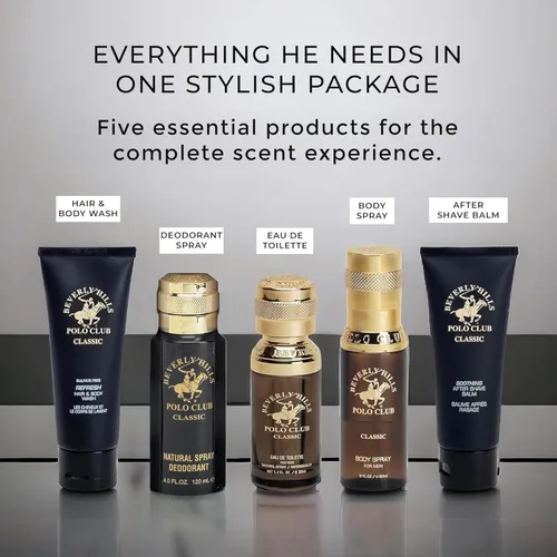 Miniatura 4 de Beverly Hills Polo Club BHPC Colonia Juego de Regalo de 5 Piezas para Hombre Eau de Toillete, Desodorante, Gel de Ducha, Jabón Corporal, Fragancia