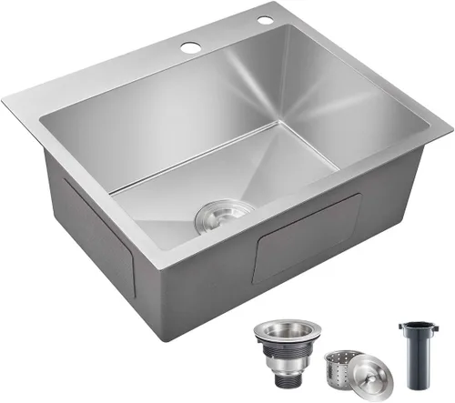Miniatura 26 de Fregadero de barra empotrable de 13 × 15 pulgadas negro - Fregadero de cocina pequeño de montaje superior de un solo cuenco, hecho a mano de acero