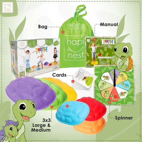 Miniatura 4 de Hapinest Turtle Steps Balance Stepping Stones Juego de coordinación de carrera de obstáculos para niños y familia, equipo de juego sensorial