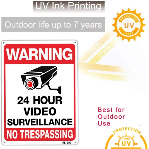 Miniatura 3 de Cámaras de seguridad de advertencia en uso, señal de videovigilancia de 24 horas, 10 x 14 pulgadas, tinta UV de aluminio, impresa, 4-paquete