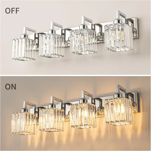 Miniatura 4 de Moderna lámpara de cristal para pared/tocador de baño, de 4 luces, color cromo Cromo torcido