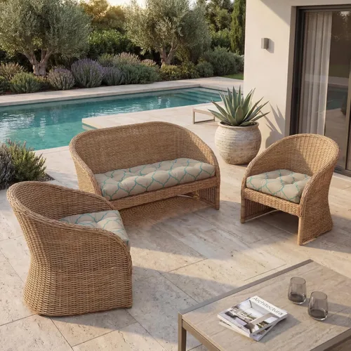 Miniatura 76 de RSH DECOR: Sunbrella 3-Piece Tufted Wicker Cushion Set 44" x 22" & 22" x 22" Outdoor Loveseat & U-Shaped Seat Cushions Crafted with