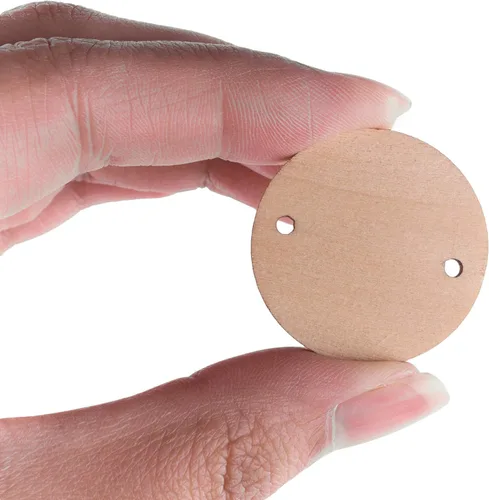 Miniatura 6 de Super Z Outlet 100 discos redondos de madera y 100 llaveros, discos circulares de madera con agujeros y clips para anillos para etiquetas de tablero