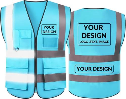 Miniatura 24 de BeautyWill Chaleco de seguridad con logotipo personalizado, Hi Vis Clase 2, chaleco reflectante de construcción unisex con 5 bolsillos