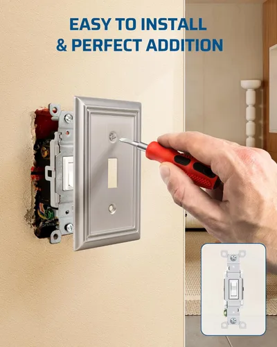 Miniatura 3 de DEWENWILS Paquete de 4 placas de pared de metal, cubierta de interruptor de palanca individual, resistente a la corrosión, níquel cepillado