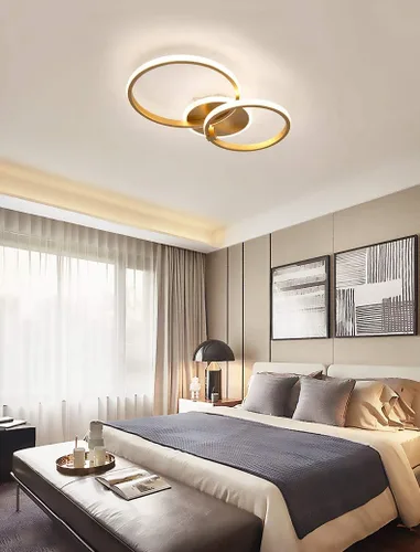 Miniatura 2 de Lámpara de techo LED moderna, lámpara de techo de montaje empotrado de 40 W con círculo de dos anillos, lámparas acrílicas doradas para sala