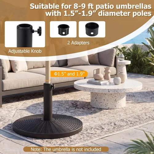 Miniatura 3 de Tangkula Base redonda para paraguas, 21 libras de polietileno de alta densidad resistente con perilla ajustable, 2 adaptadores, para postes de 1.5 a