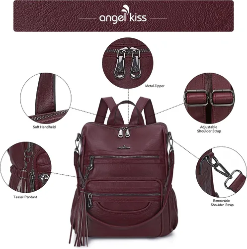 Miniatura 83 de Bolsos mochila monedero de piel sintética para mujer, bolsas con zíper, mochilas de hombro casuales