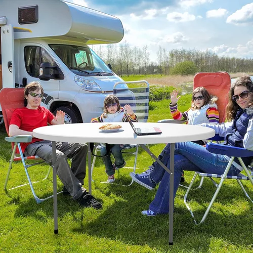 Miniatura 8 de VINGLI Mesa comercial redonda bi-plegable blanca de 48", mesa de comedor/cartas de plástico portátil de 4 pies para cocina o fiesta al aire libre