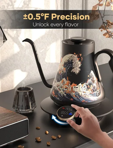 Miniatura 5 de Cocinare Hervidor eléctrico de cuello de cisne, control preciso de temperatura de ±0.5 °F, calentamiento rápido de 1500 W, café y té, acero