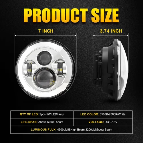 Miniatura 7 de Faro LED cromado de 7 pulgadas aprobado por DOT compatible con Harley Motorcycle Tour, FLD, Softail Heritage, Street Glide, Road King, Electra