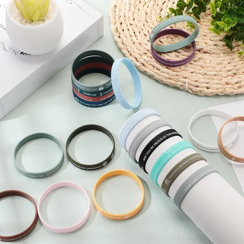 Miniatura 2 de CHENGU 100 pulseras de silicona con cita motivacional a granel, pulseras de goma inspiradoras de colores para agradecimiento a los empleados
