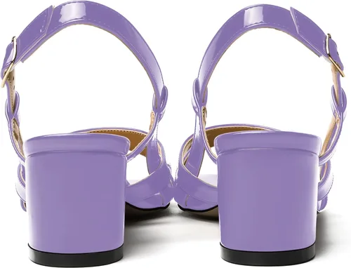 Miniatura 4 de WAYDERNS Correa ajustable para mujer, puntera cuadrada, correa de tobillo con bloque para citas, hebilla casual, puntera abierta, charol cruzado