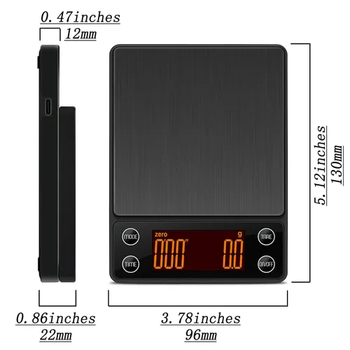 Miniatura 7 de Báscula de café expreso con temporizador de precisión de 6.6 lbs/0.00 oz Escala de grano de café digital portátil recargable auto tara inteligente