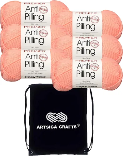 Premier Yarns Everyday Anti-Pilling Soft Peach DN100-55 (6 madejas, el mismo lote de tinte) Hilo acrílico #4 para ganchillo y tejido con bolsa de