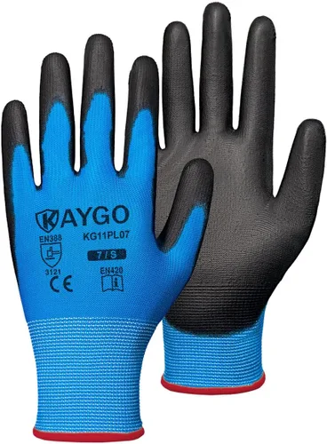 Miniatura 60 de KAYGO KG11PB - Guantes de seguridad con revestimiento delgado de poliuretano, tejido sin costuras, agarre suave en palma y dedos, para trabajo Verde
