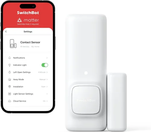 SwitchBot Sensor de contacto de alarma de puerta – Alarma de ventana inalámbrica de seguridad inteligente para el hogar y sensor de puerta, añade