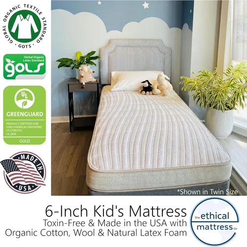 Miniatura 9 de Ethical Mattress CO - Colchón infantil de 6 pulgadas, sin toxinas, fabricado en los Estados Unidos con algodón orgánico, lana, látex y bobinas