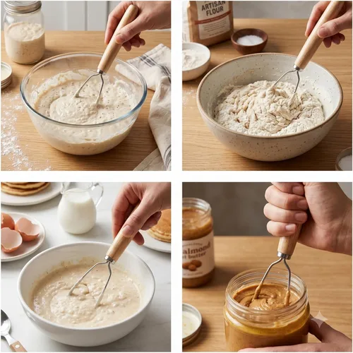 Miniatura 5 de Jar Whisk Stainless Steel with Wooden Handle For Sourdough Starter, Peanut Butter, Almond Butter, Cashew Butter, Protein Shakes, Tahini, Yogurt