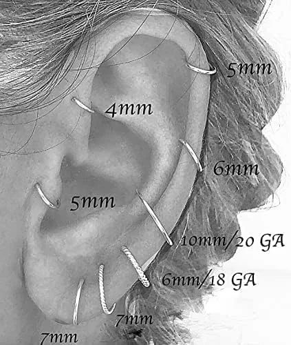 Miniatura 8 de Piercing de aro de plata de ley calibre 20 hecho a mano para el tabique de las cejas, cartílago, nariz, tragus