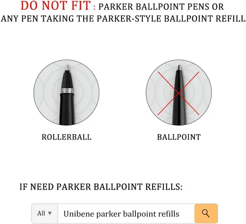 Miniatura 4 de Unibene Parker - Recambio compatible con Rollerball, 6 unidades, punta media de 0.028 in, color negro, escritura suave, repuesto de tinta de gel