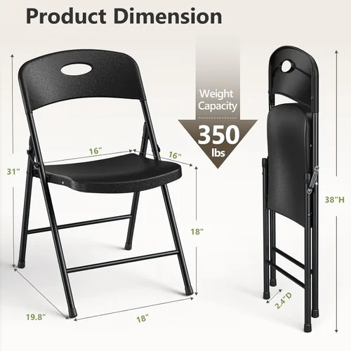 Miniatura 3 de Paquete de 2 sillas plegables, sillas plegables de metal resistente de plástico para exteriores e interiores, portátiles de capacidad de 350 libras