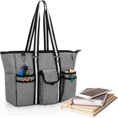 Miniatura 8 de CURMIO Bolsas y bolsas para profesores para mujer, bolsa de trabajo grande con funda para laptop para oficina, color negro