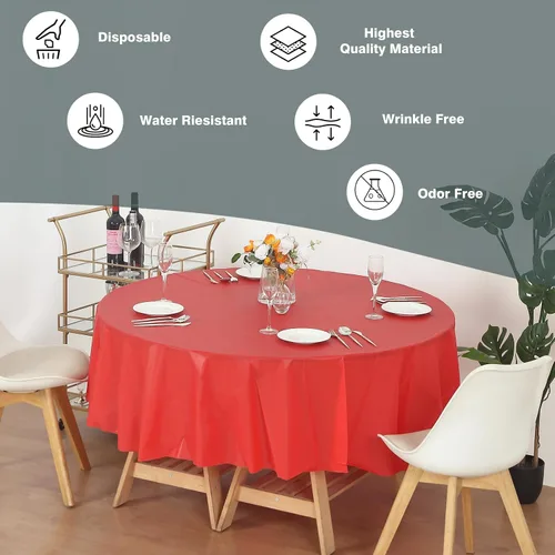 Miniatura 3 de Evershine Mantel de plástico resistente para mesa, paquete de 12 manteles (reutilizables) (redondo de 84 pulgadas, rojo)