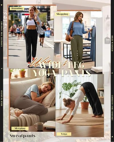 Miniatura 170 de Neer - Conjunto de 3 pantalones de yoga de pierna ancha para mujer - Pantalones deportivos cómodos, holgados, de cintura alta y casuales