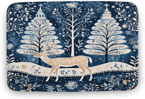 Miniatura 14 de Alfombra de baño con árbol de Navidad con ciervos en invierno, alfombra de baño vintage de terciopelo de Navidad, alfombra de baño para ducha